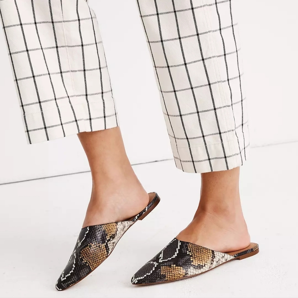 Madewell "The Remi" Mules in Snake Embossed Leather (EUC)